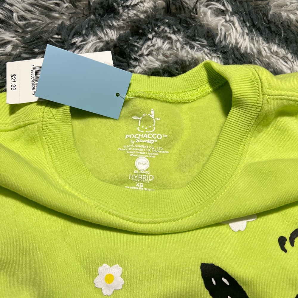 Lime Green Pochacco Sweatshirt Women’s Size XS NWT P2P 18 embroidered detail - Picture 4 of 6